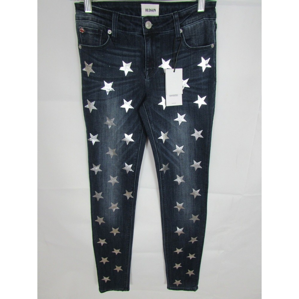 Hudson Kids Girl Jeans Size 16 Blue Skinny Silver Stars Mid Rise Blasted Denim